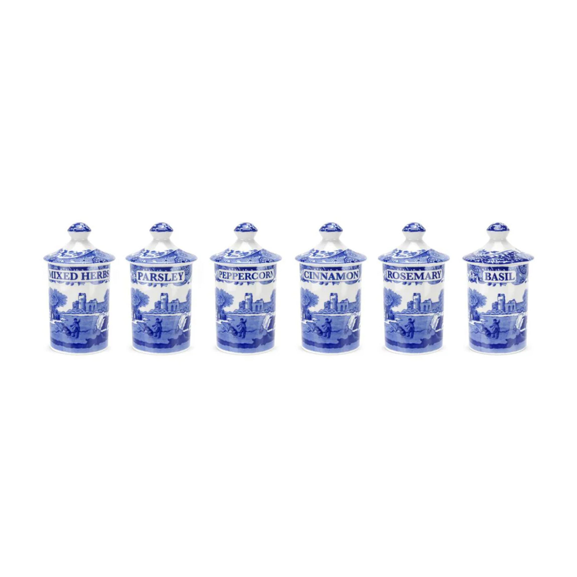 Blue Italian Spice Jars, Set of 6