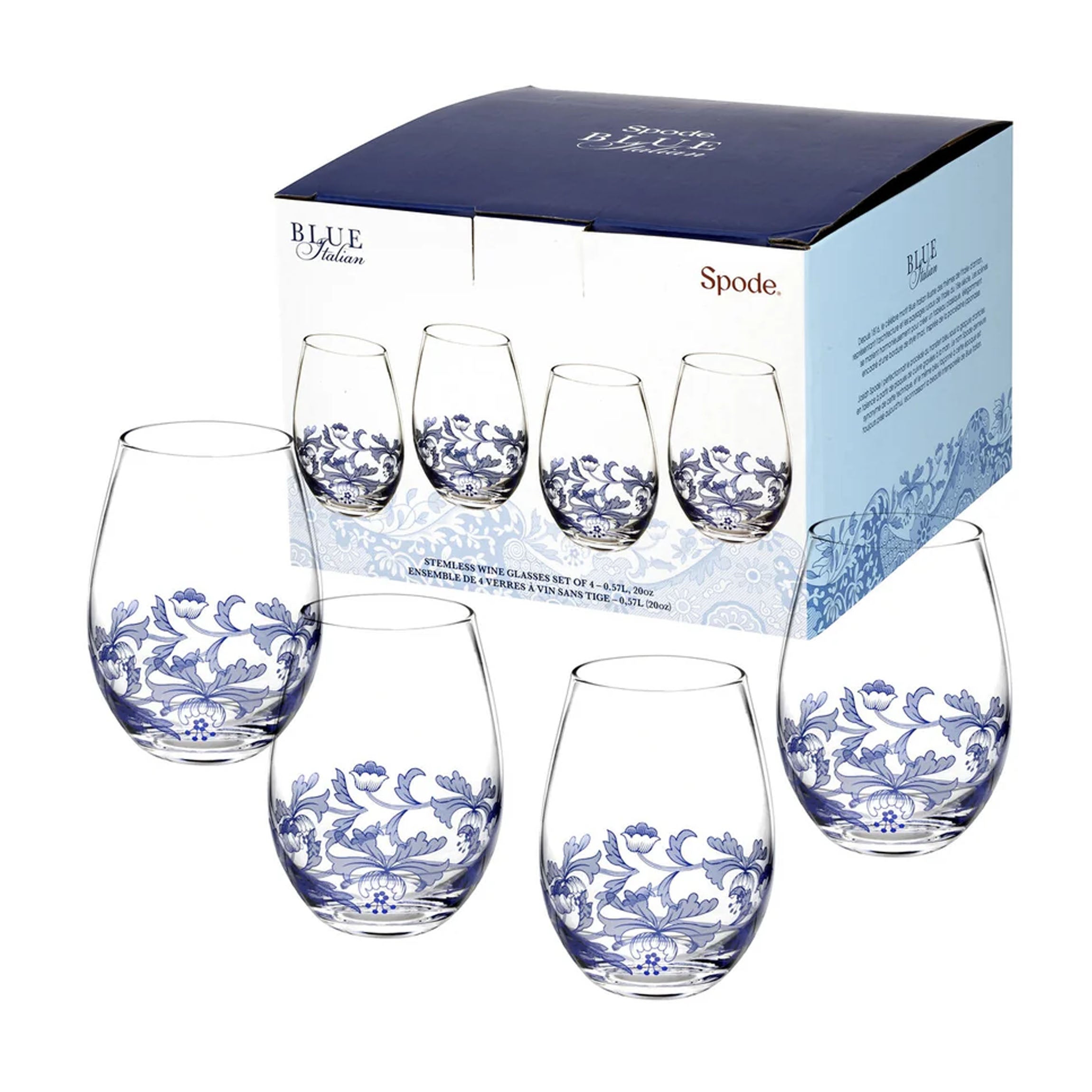 Blue Italian Stemless Glasses, Set of 4
