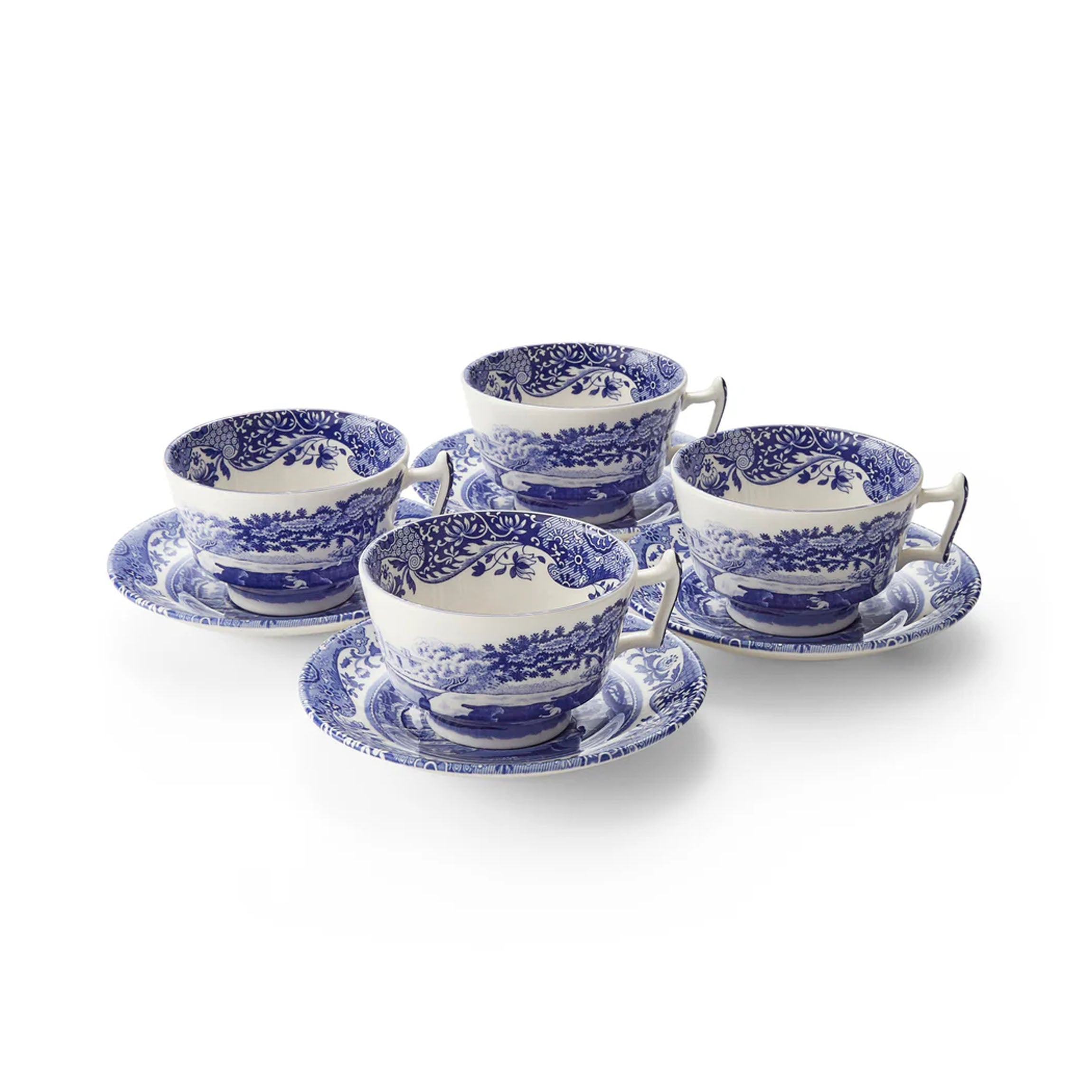 Blue Italian Teacup & Saucers, Set of 4