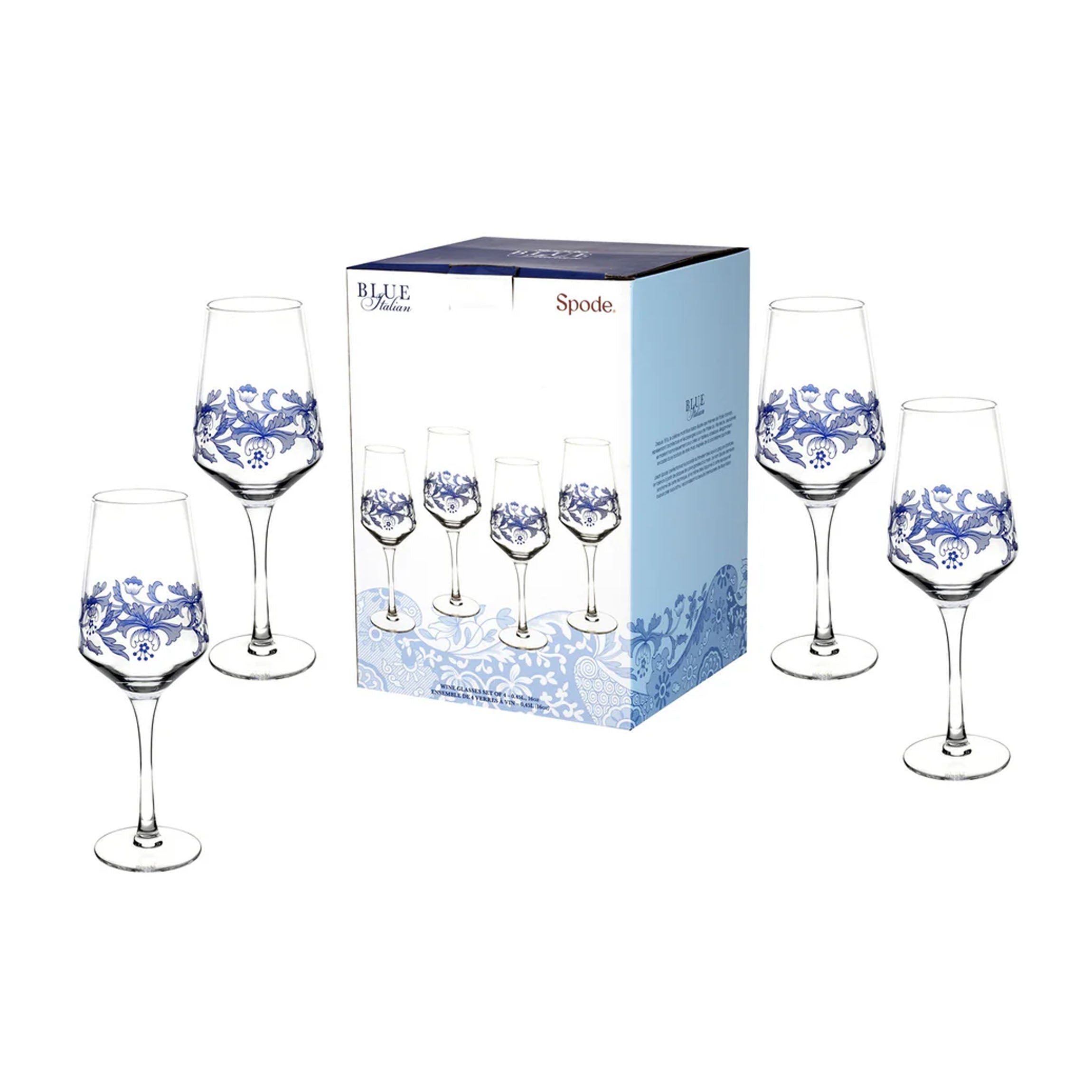 Blue Italian Wine Glasses, Set of 4