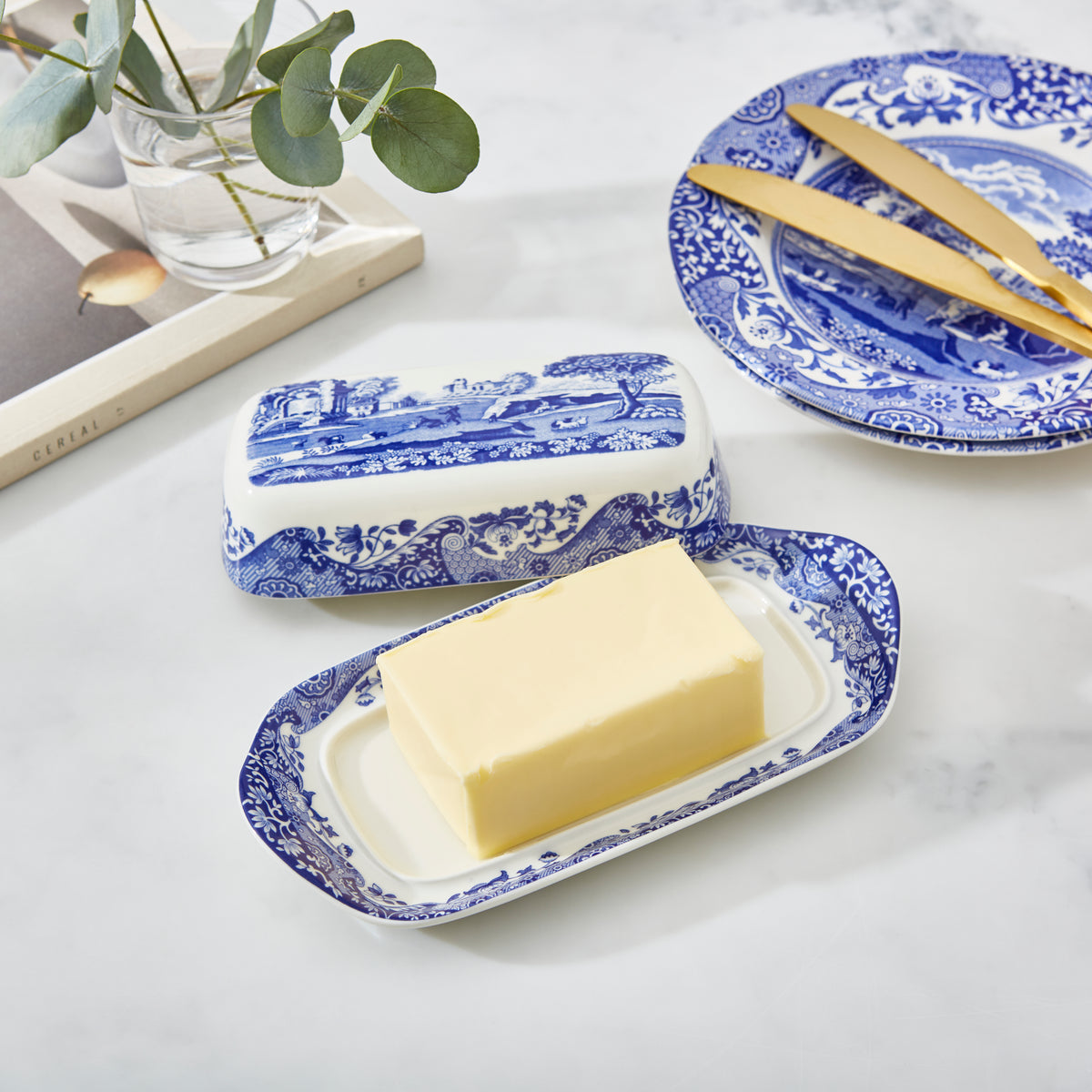 Blue Italian Covered Butter Dish