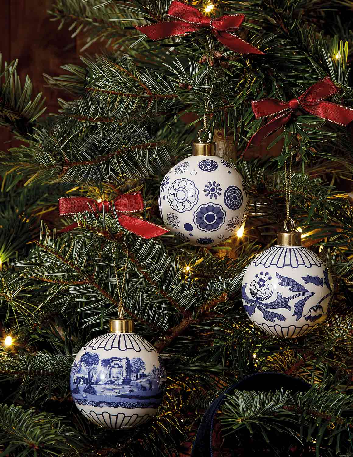 Blue Italian Christmas Bauble with Florals