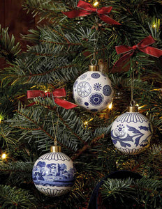 Blue Italian Christmas Bauble with Florals
