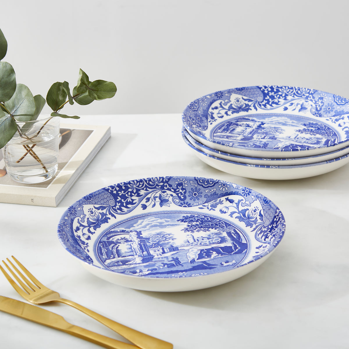 Blue Italian Pasta Bowls, Set of 4