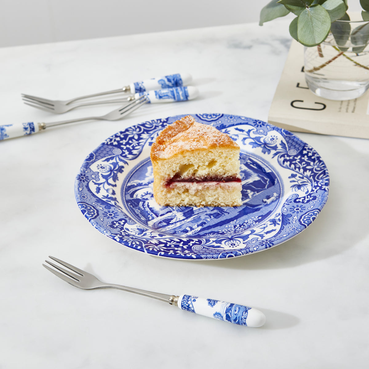 Blue Italian Pastry Forks, Set of 6