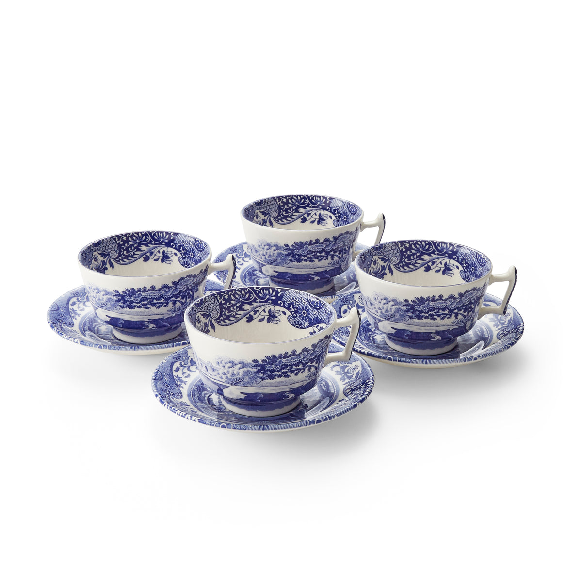 Blue Italian Teacup & Saucers, Set of 4