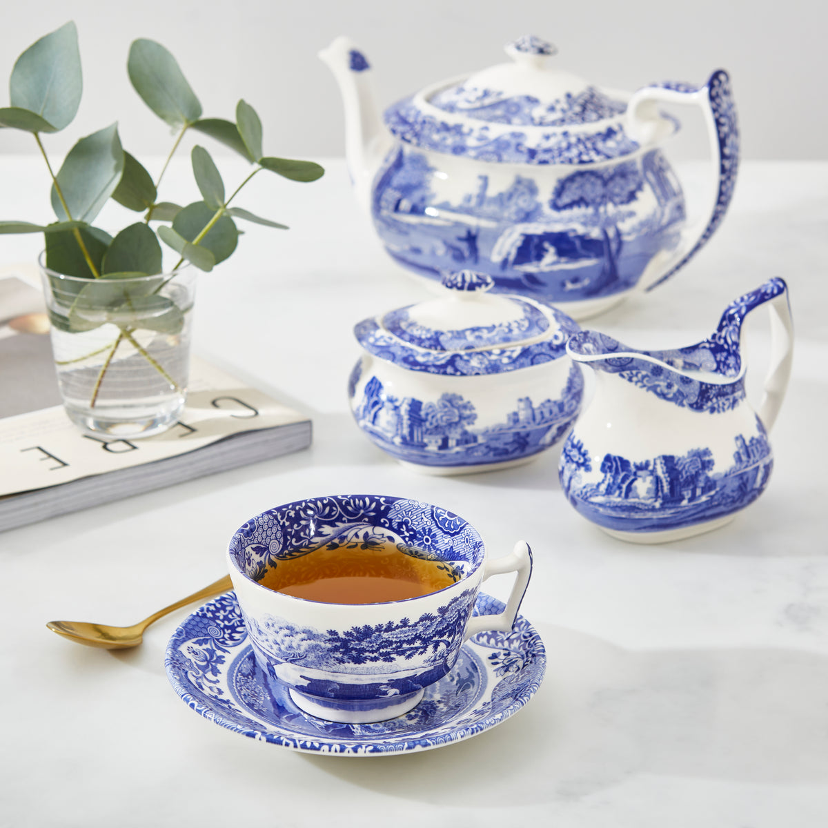Blue Italian Teacup & Saucers, Set of 4