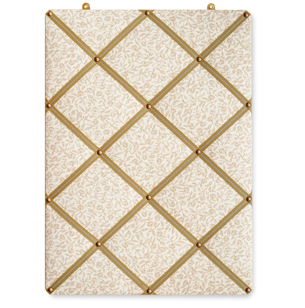 Ribboned Bulletin Board in Pomegranate Print in Tawny Gold with Olive Trim