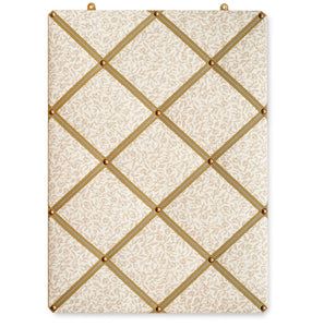 Ribboned Bulletin Board in Pomegranate Print in Tawny Gold with Olive Trim