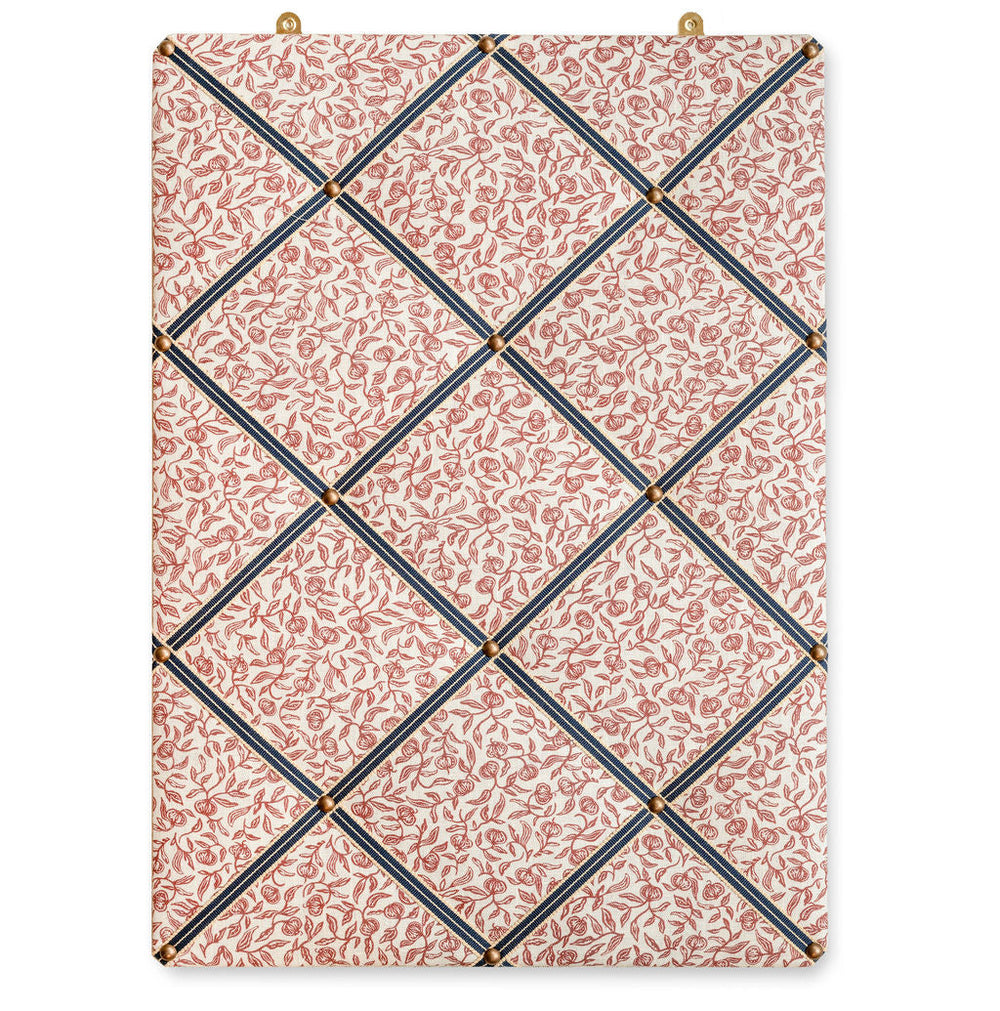 Ribboned Bulletin Board in Volga's Pomegranate Print in Marsala with Peacoat Trim