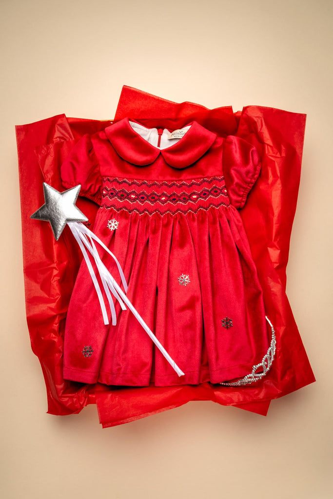 Camille Velvet Short Dress in Cherry