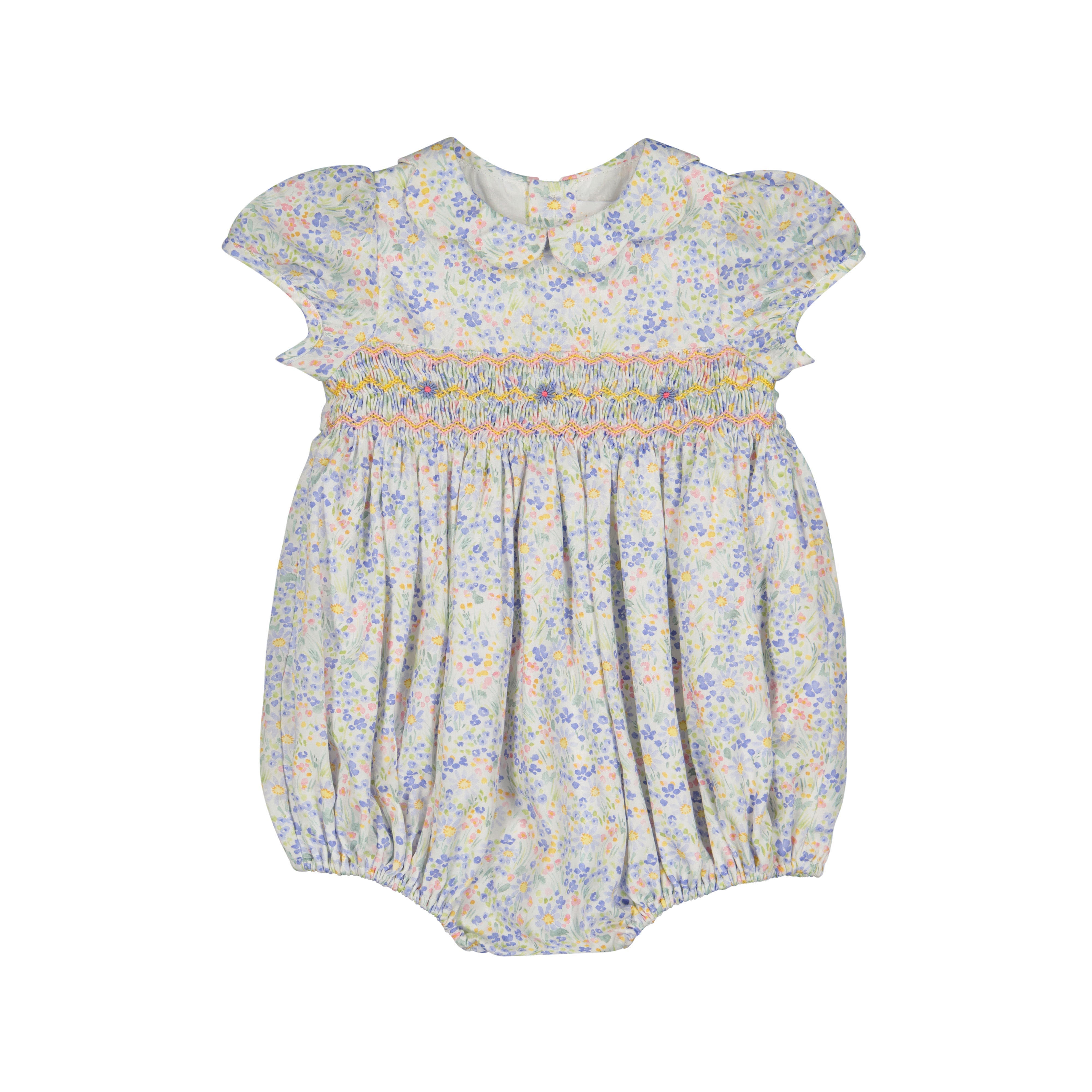 Ondine Floral Blue Short Sleeve Bubble Romper