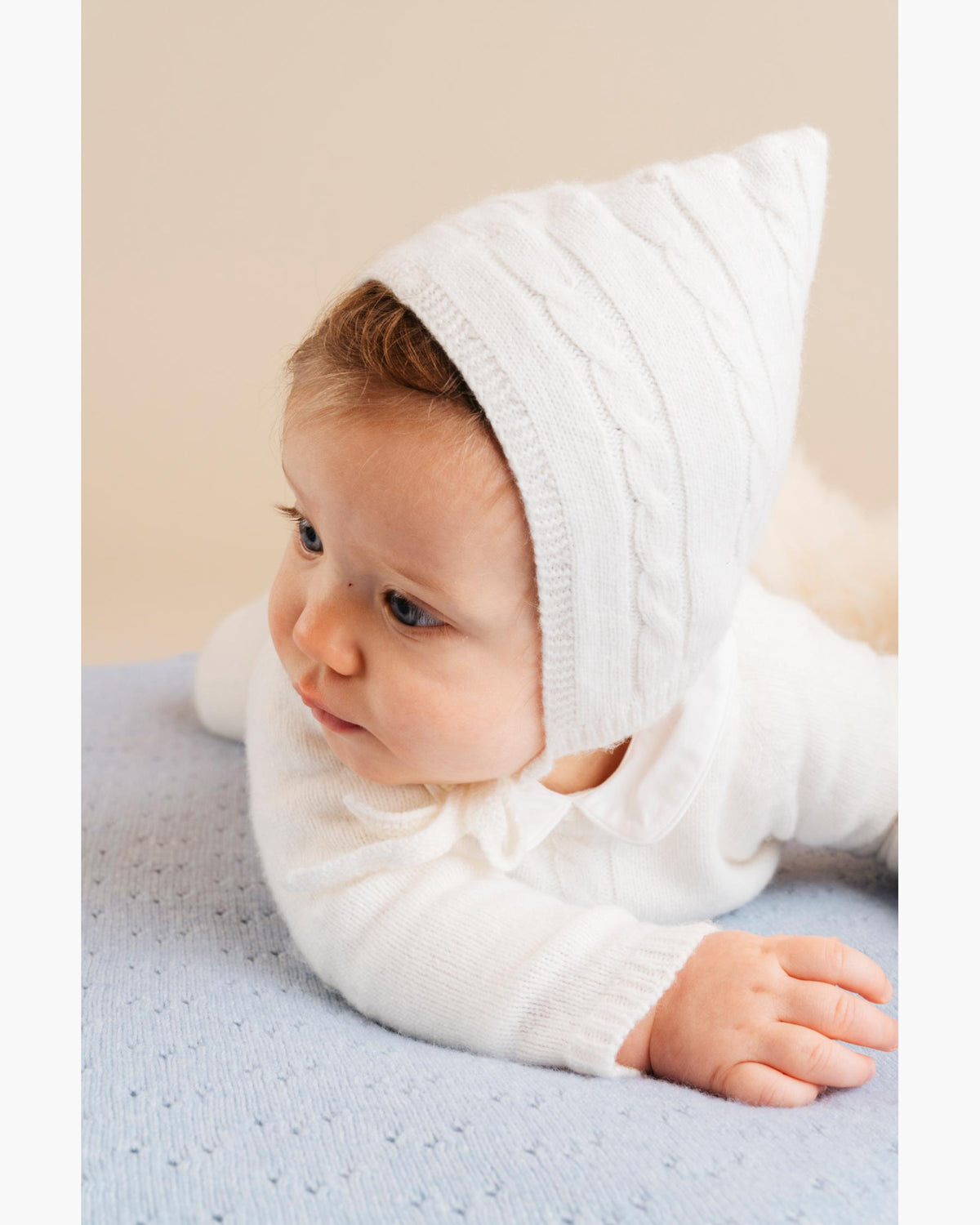 Boe Cable-Knit Baby Set With Bonnet in Ivory