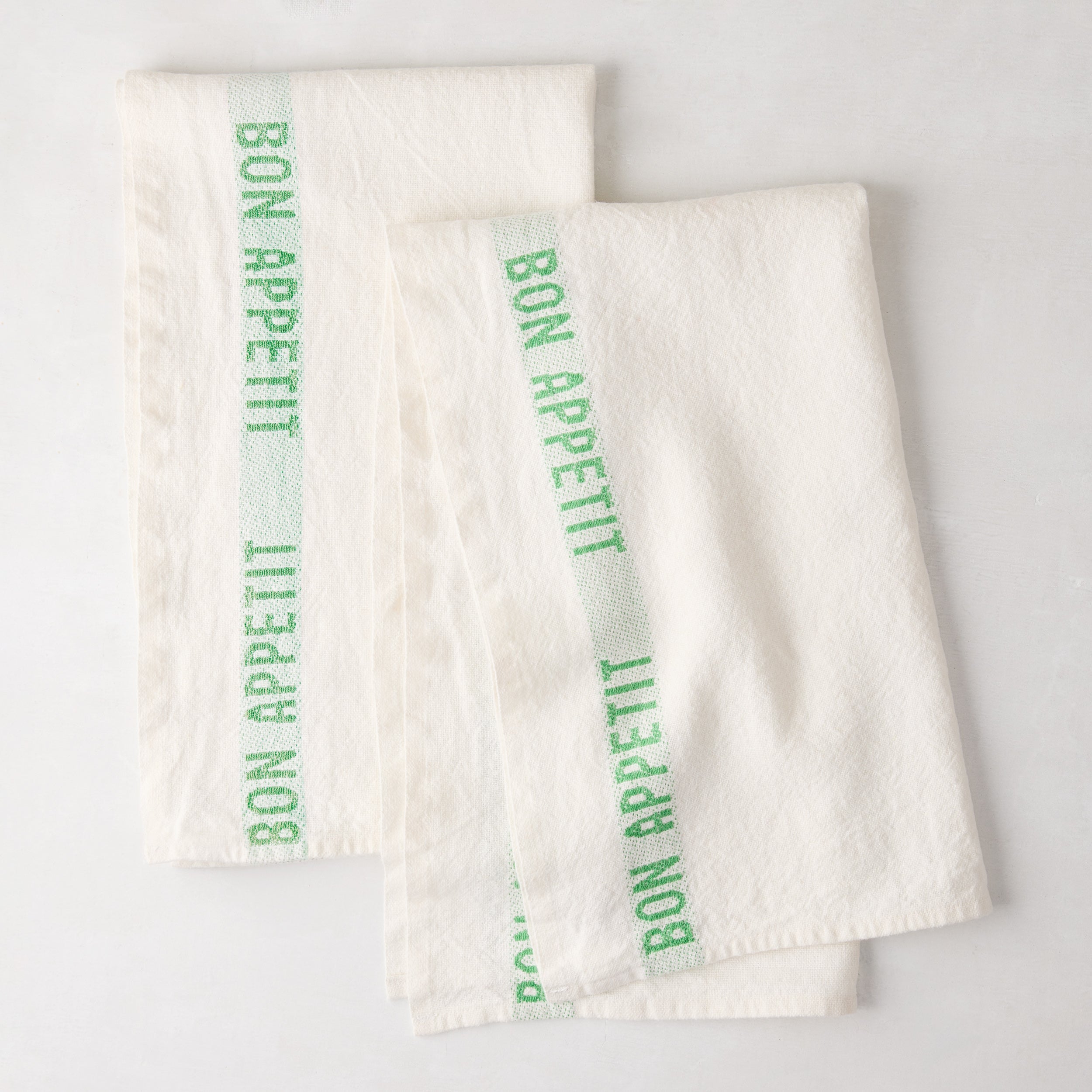 Bright Green "Bon Appetit" Linen Hand Towels, Set of 2