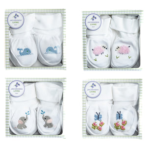 Baby Booties in Combed Cotton Embroidered