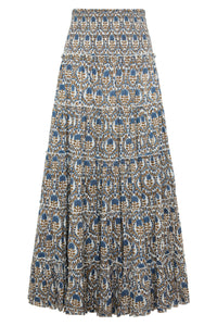 Bora Bora Smocked Tiered Skirt in Khaki/Navy