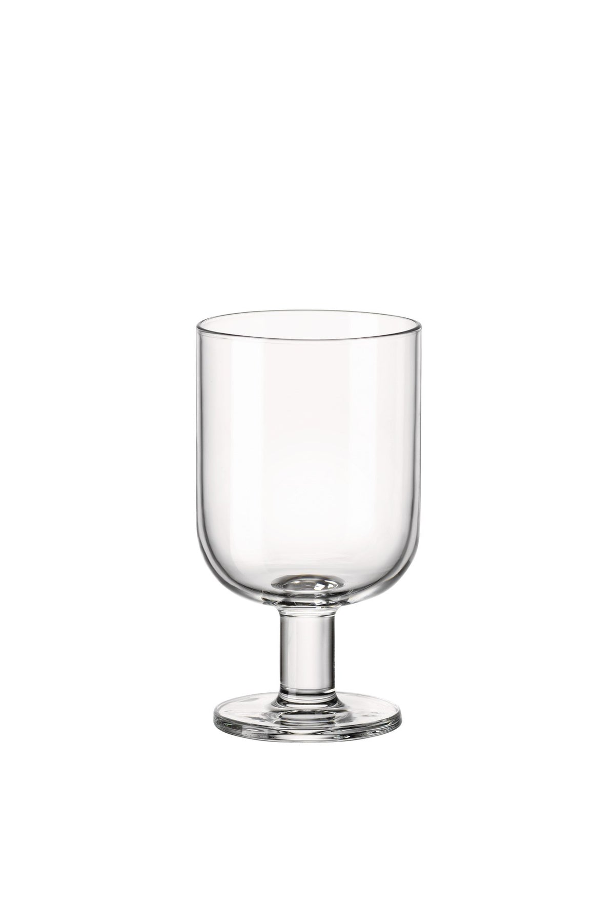 Front view of Bormioli Rocco Hosteria Goblet set of 6 showcasing a clear stemmed design with a white background
