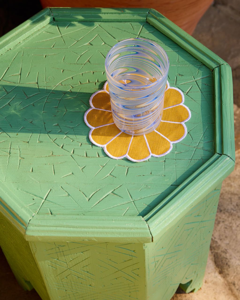 Floral Embroidered Bread Basket Liner in Yellow