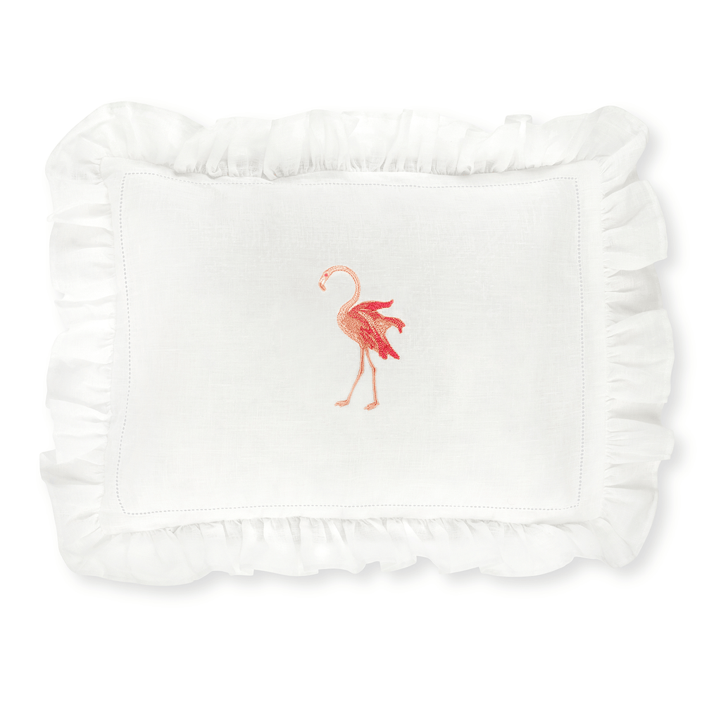 Boudoir Pillow with Frill and Flamingo Embroidery