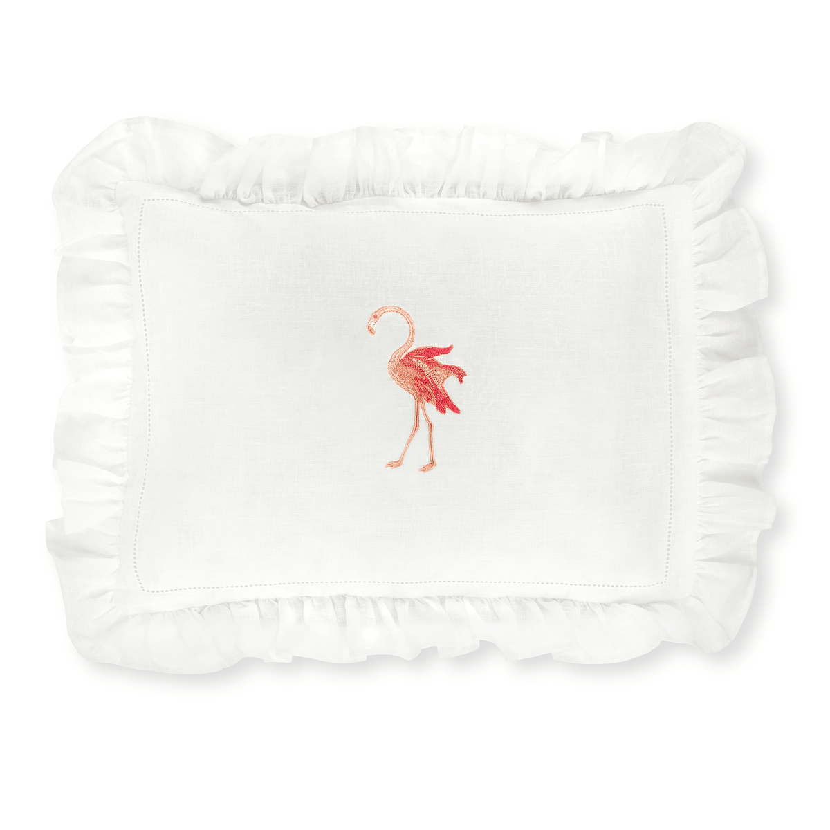Boudoir Pillow with Frill and Flamingo Embroidery