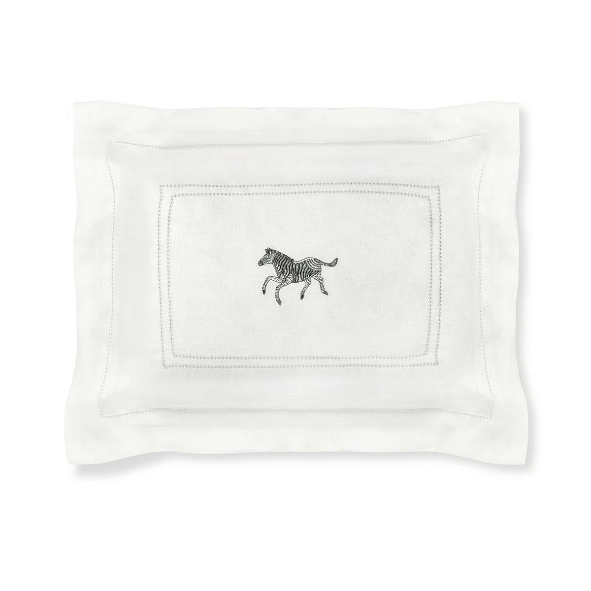 Boudoir Pillow with Parma Grey Hemstitch and Zebra Embroidery