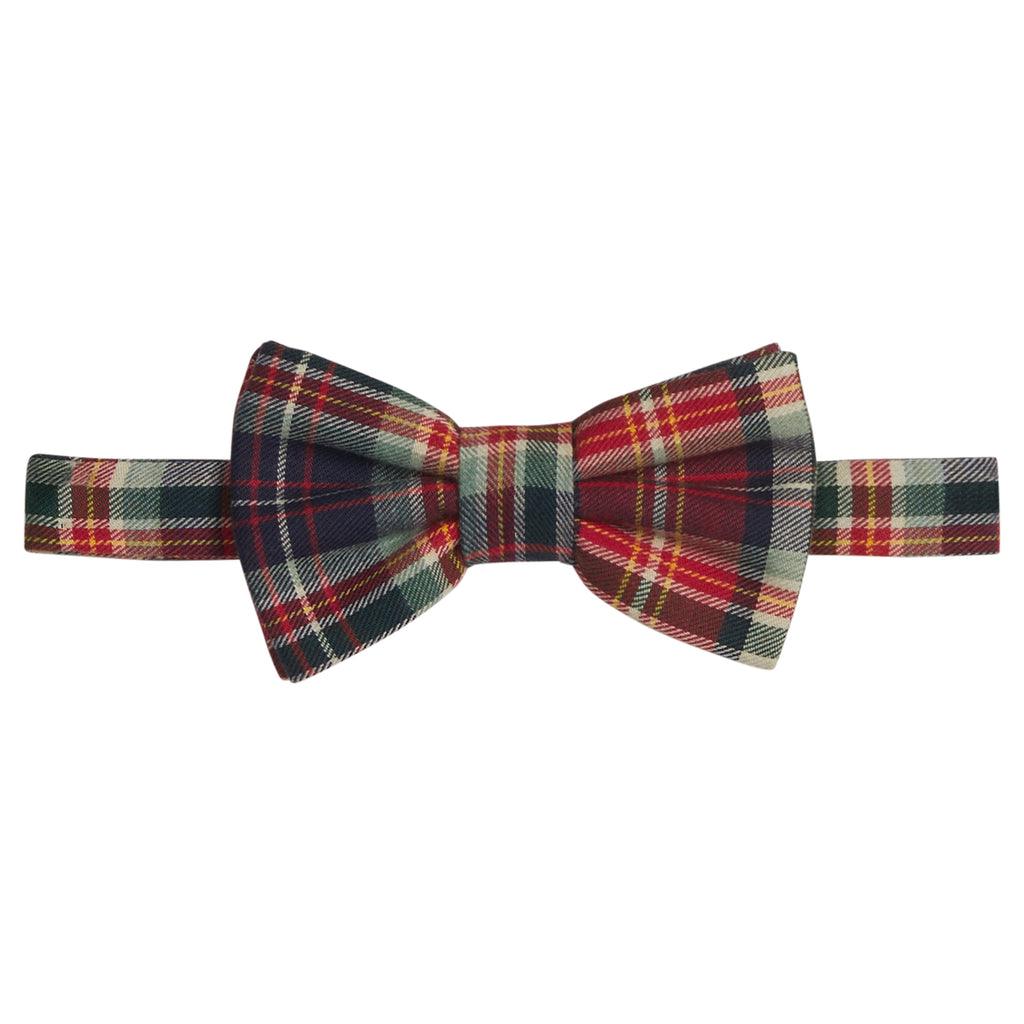 little english classic children's clothes, deep red, navy, and hunter green plaid bow tie for boys 