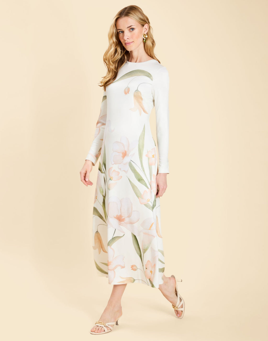 Bowery Midi Dress in Whispering Gardenia