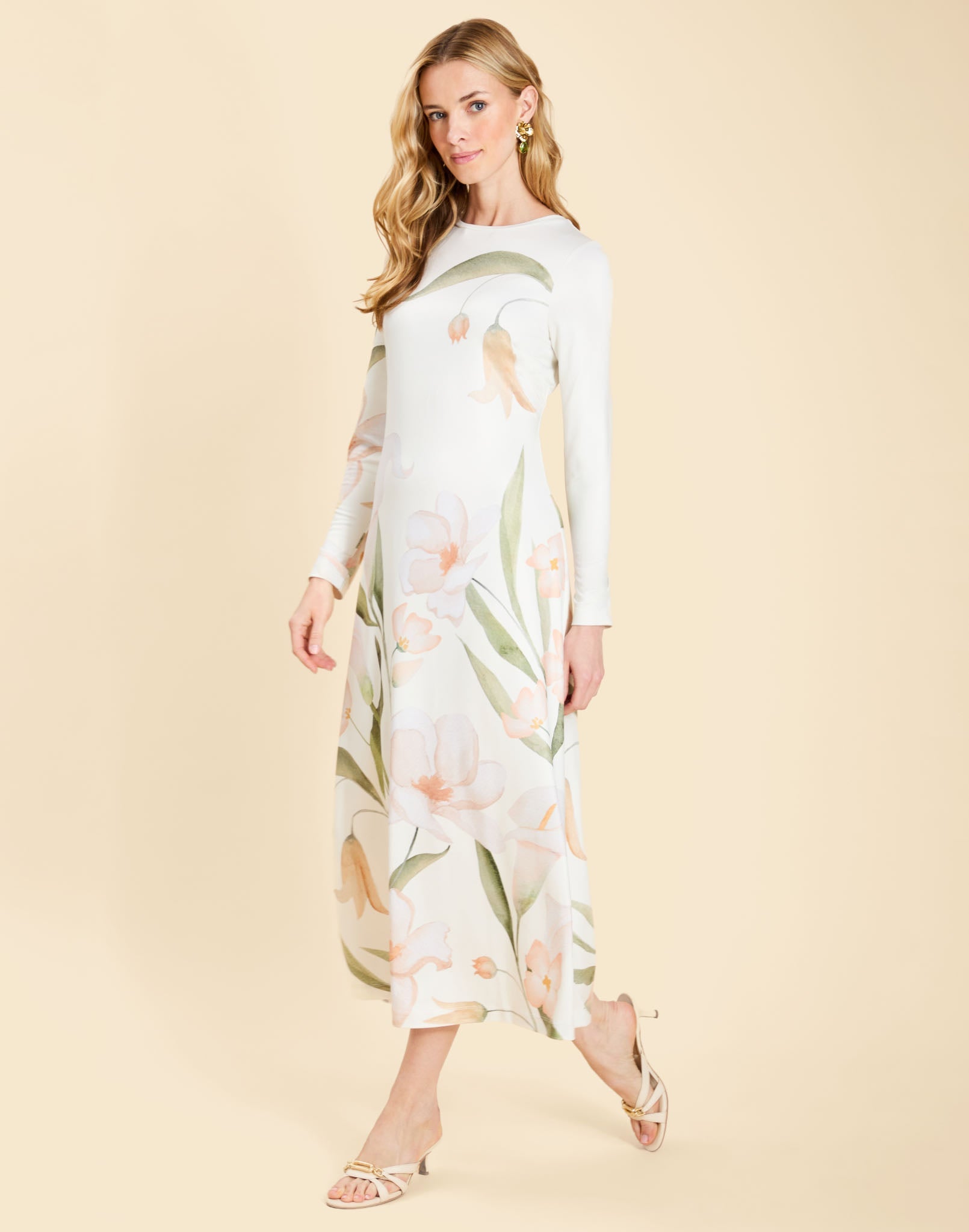 Bowery Midi Dress in Whispering Gardenia