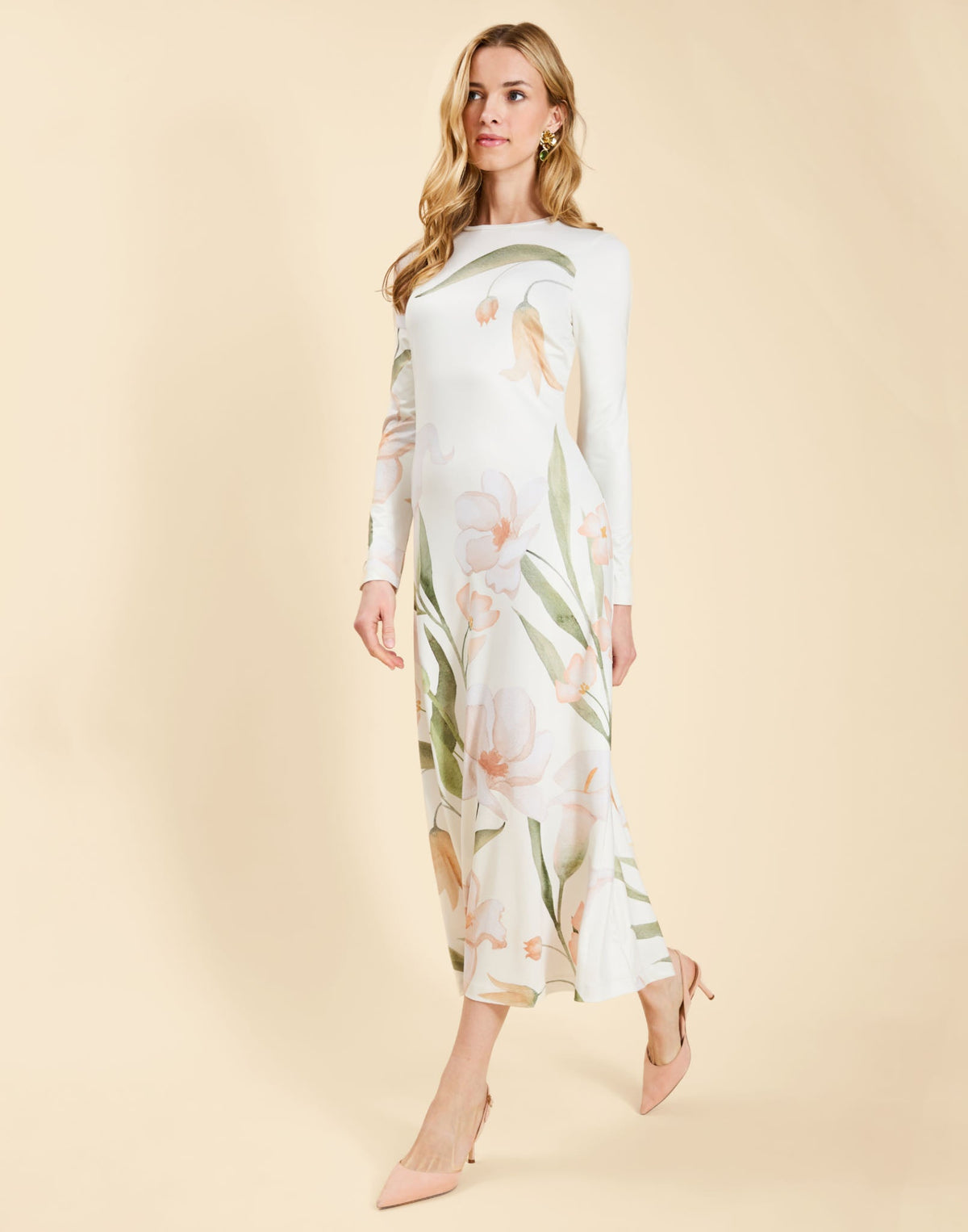 Bowery Midi Dress in Whispering Gardenia