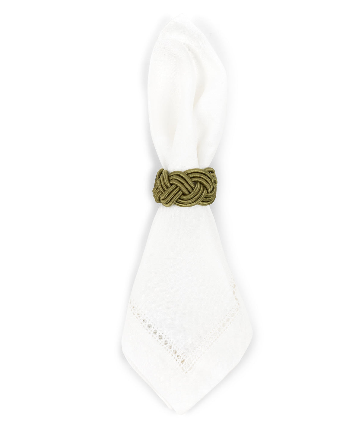Rebecca Udall Set of 4 Braided Napkin Rings, Moss, With Napkin
