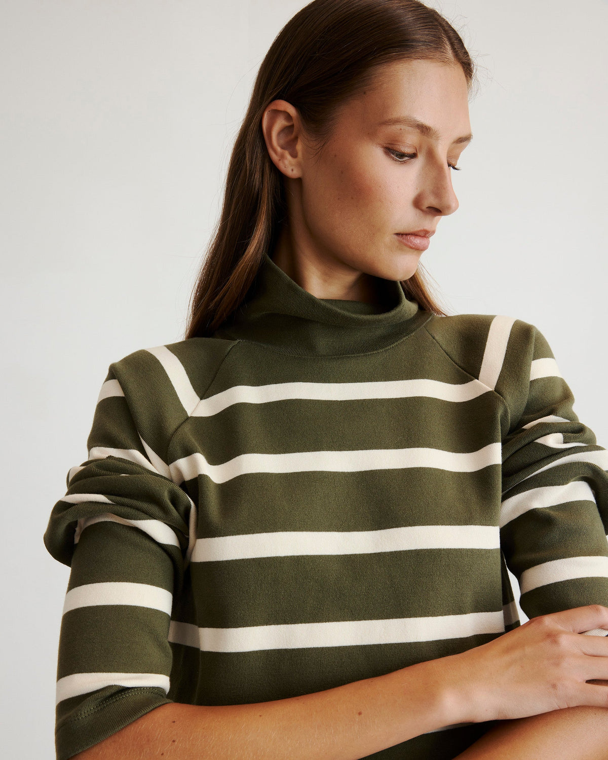 Brinkley Pullover in Army & Chalk Wide Stripe