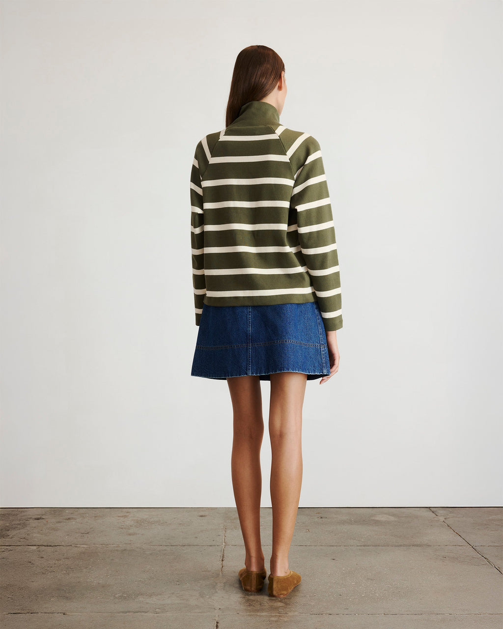 Brinkley Pullover in Army & Chalk Wide Stripe