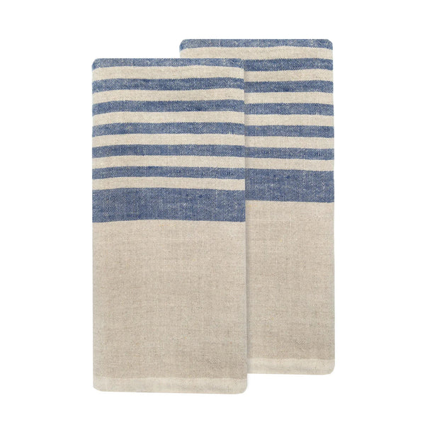 Caravan Brittany Natural Tea Towels in Natural & Blue, Set of 2