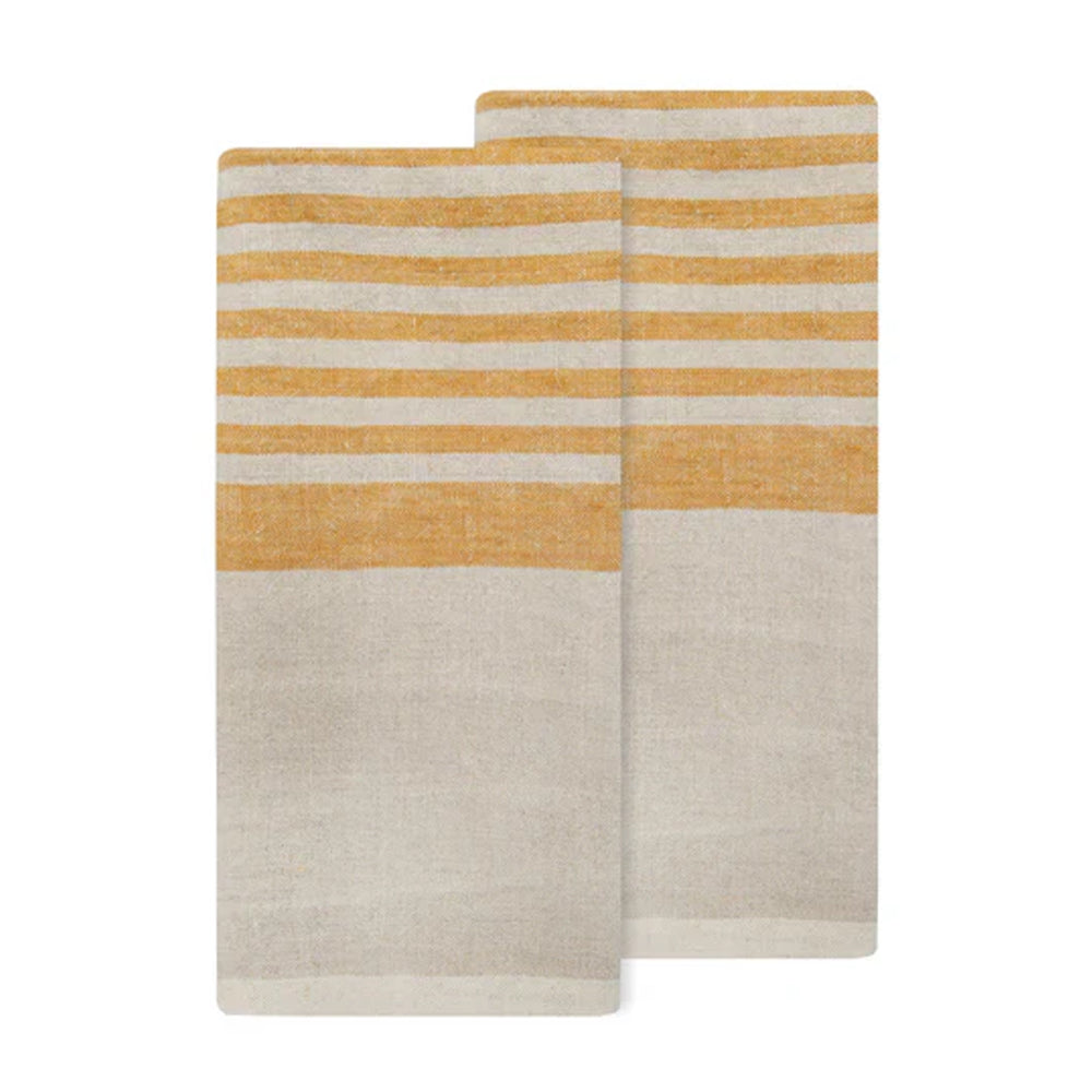 Brittany Natural Tea Towels in Natural & Mustard, Set of 2