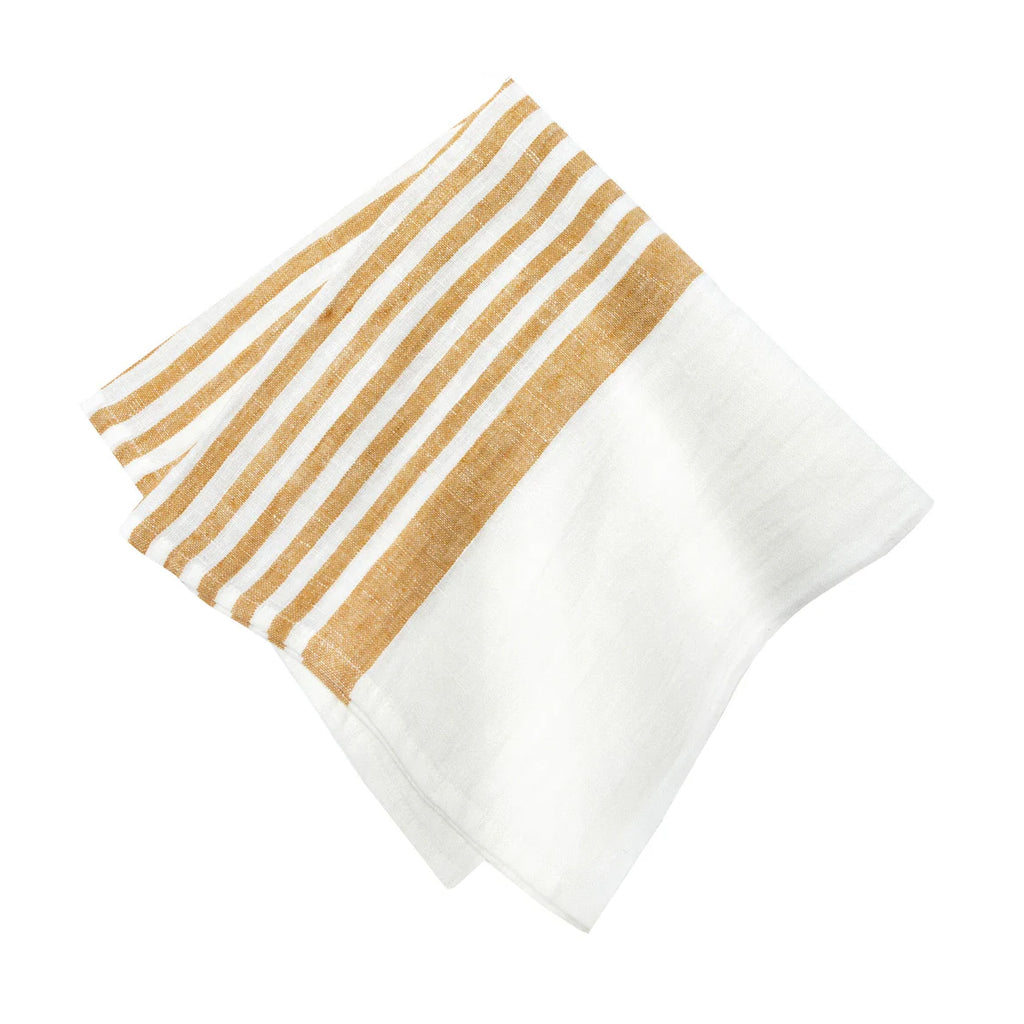 Brittany White Napkins in White & Mustard, Set of 4