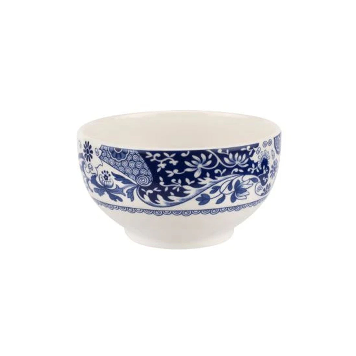 Front view of Brocato 4.3 inch Bowls, set of 4 showcasing blue scroll and floral design on a white background