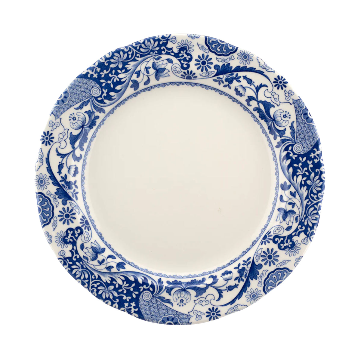 Top view of Brocato Dinner Plates, Set of 4 showcasing blue floral porcelain pattern with white background