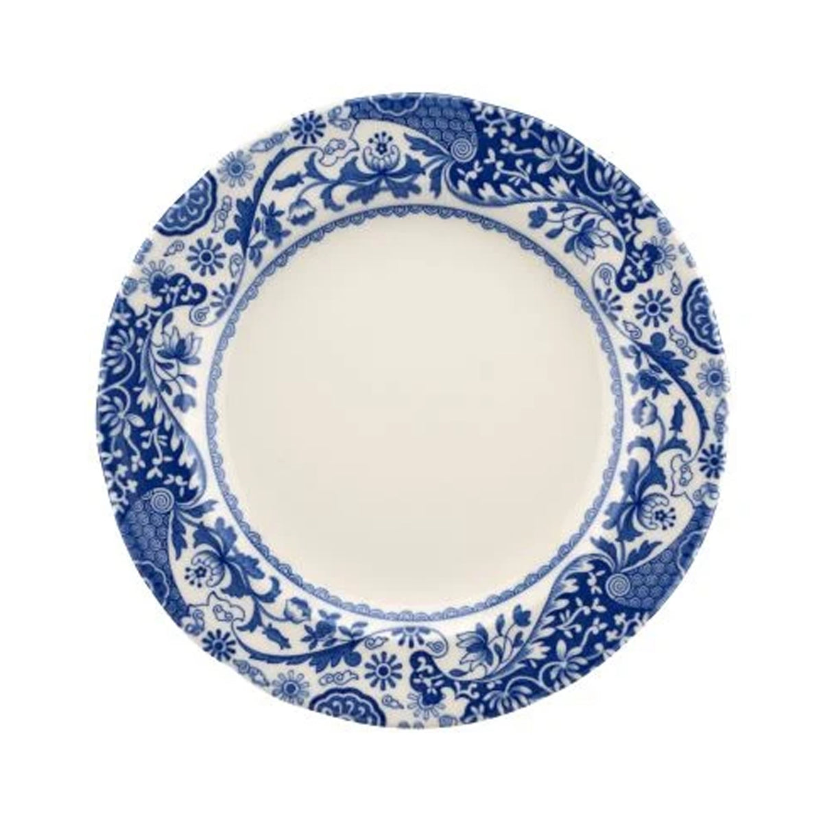Front view of Brocato Salad Plates, Set of 4 showcasing a blue floral Brocato pattern with a white background