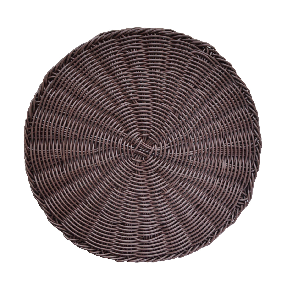 Front view of Basketweave Chargers, Set of 4 showcasing brown artificial rattan weave on a white background