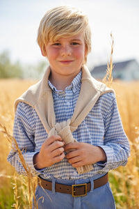 Little English classic tween boys button down shirt in gray blue gingham pattern