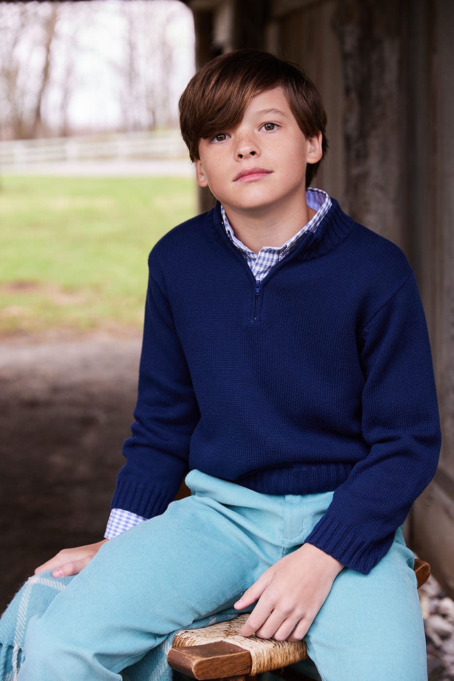 little english boys classic quarter zip sweater navy