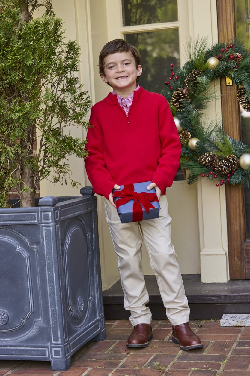 Little English traditional children's clothing.  Classic button down shirt in red mini gingham for boys