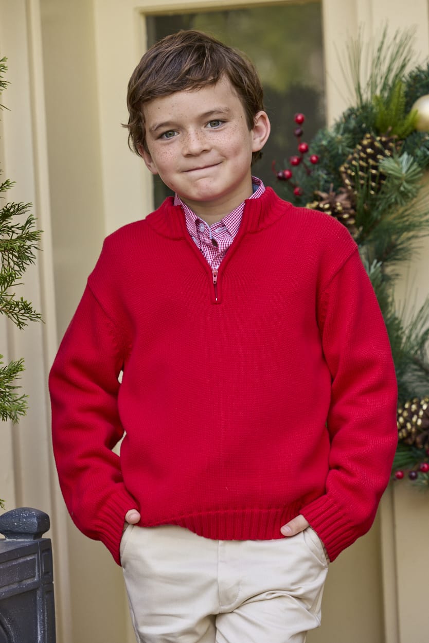 Little English traditional children's clothing.  Classic button down shirt in red mini gingham for boys
