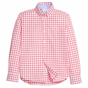 Little English traditional children's clothing.  Red Windowpane button down shirt for boys.