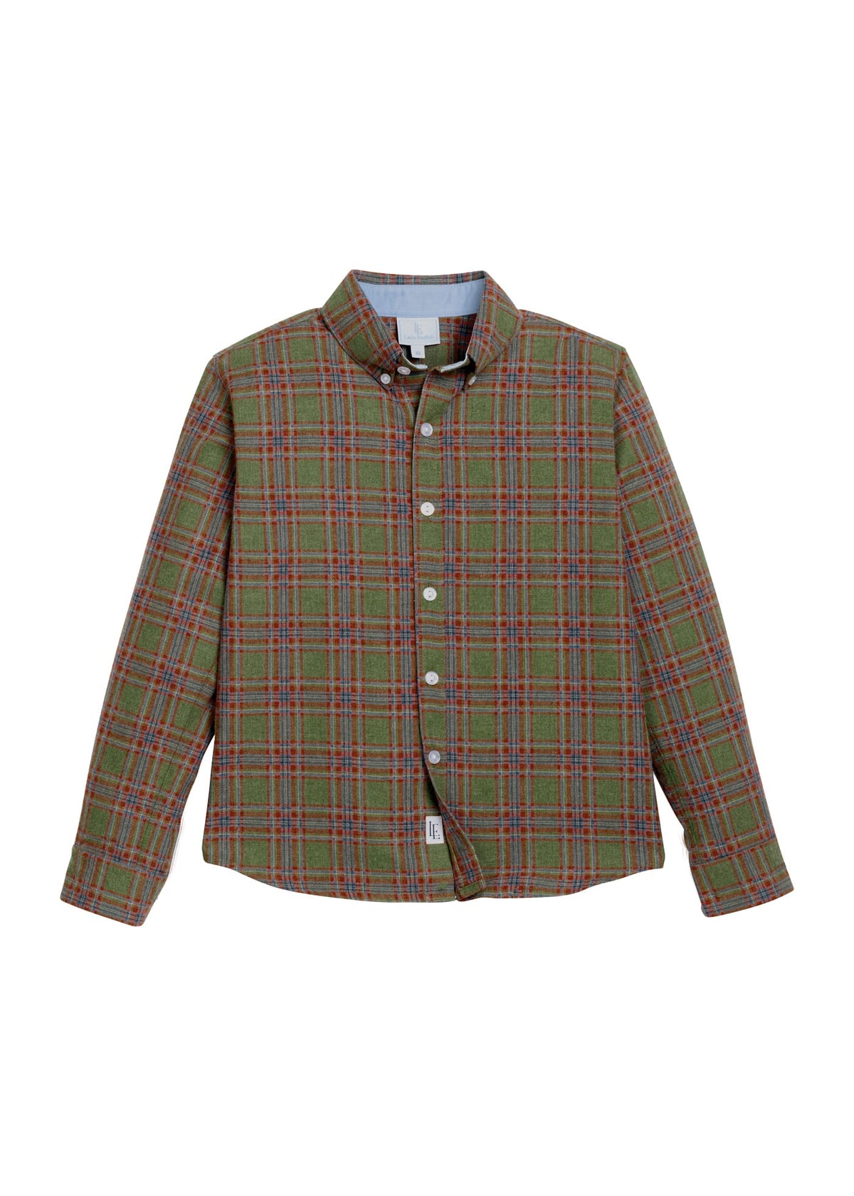 Little English traditional children's clothing. Olive, maroon and blue Thornhill Plaid classic button down shirt for boys