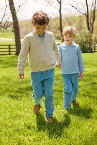 Little English traditional children's clothing.  Classic button down shirt in blue alpine gingham for boys