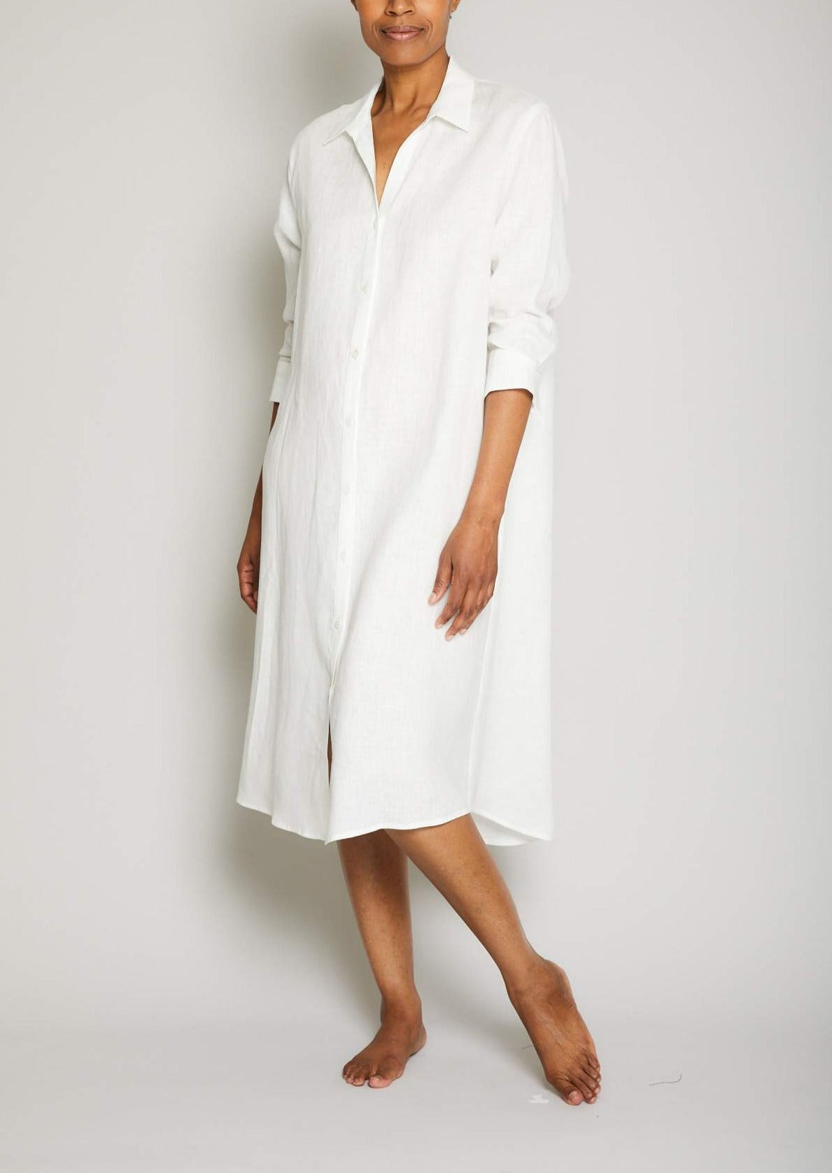 Linen Button Front Dress in Cream