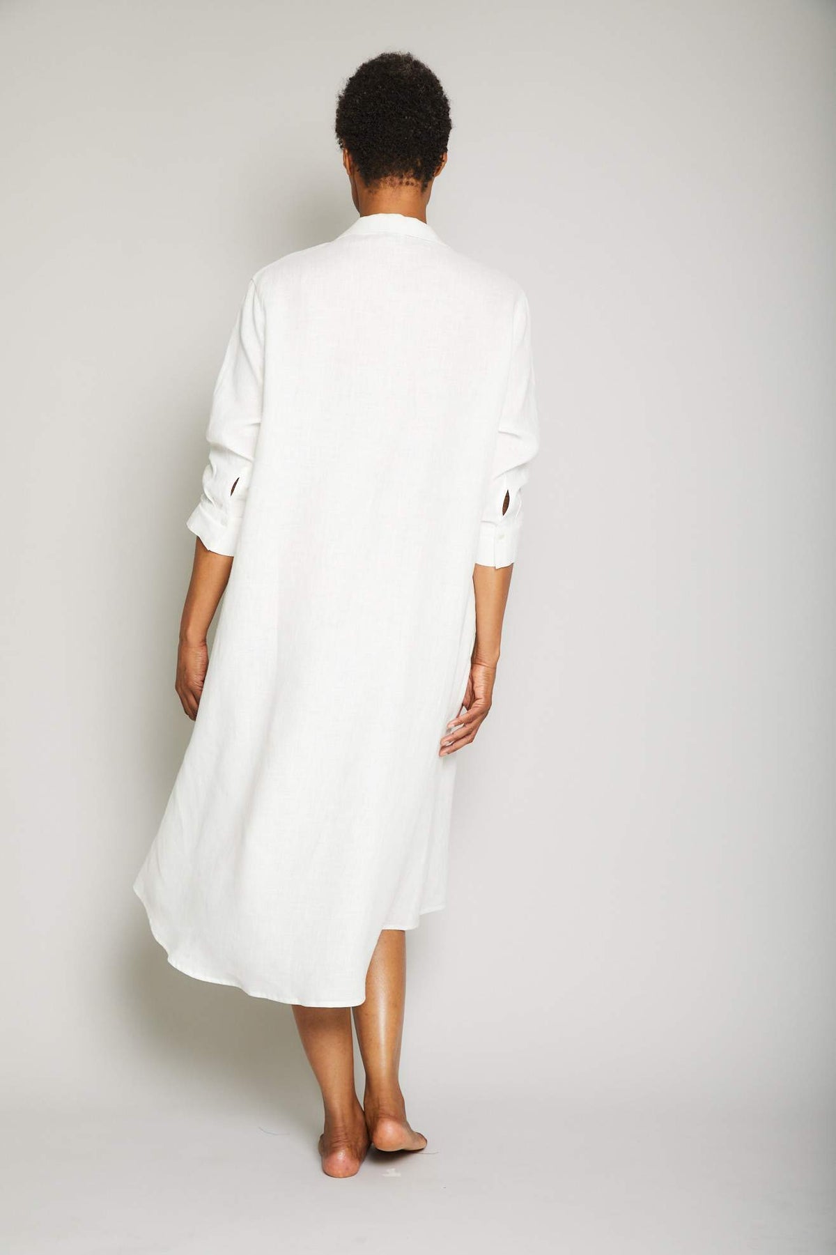 Linen Button Front Dress in Cream