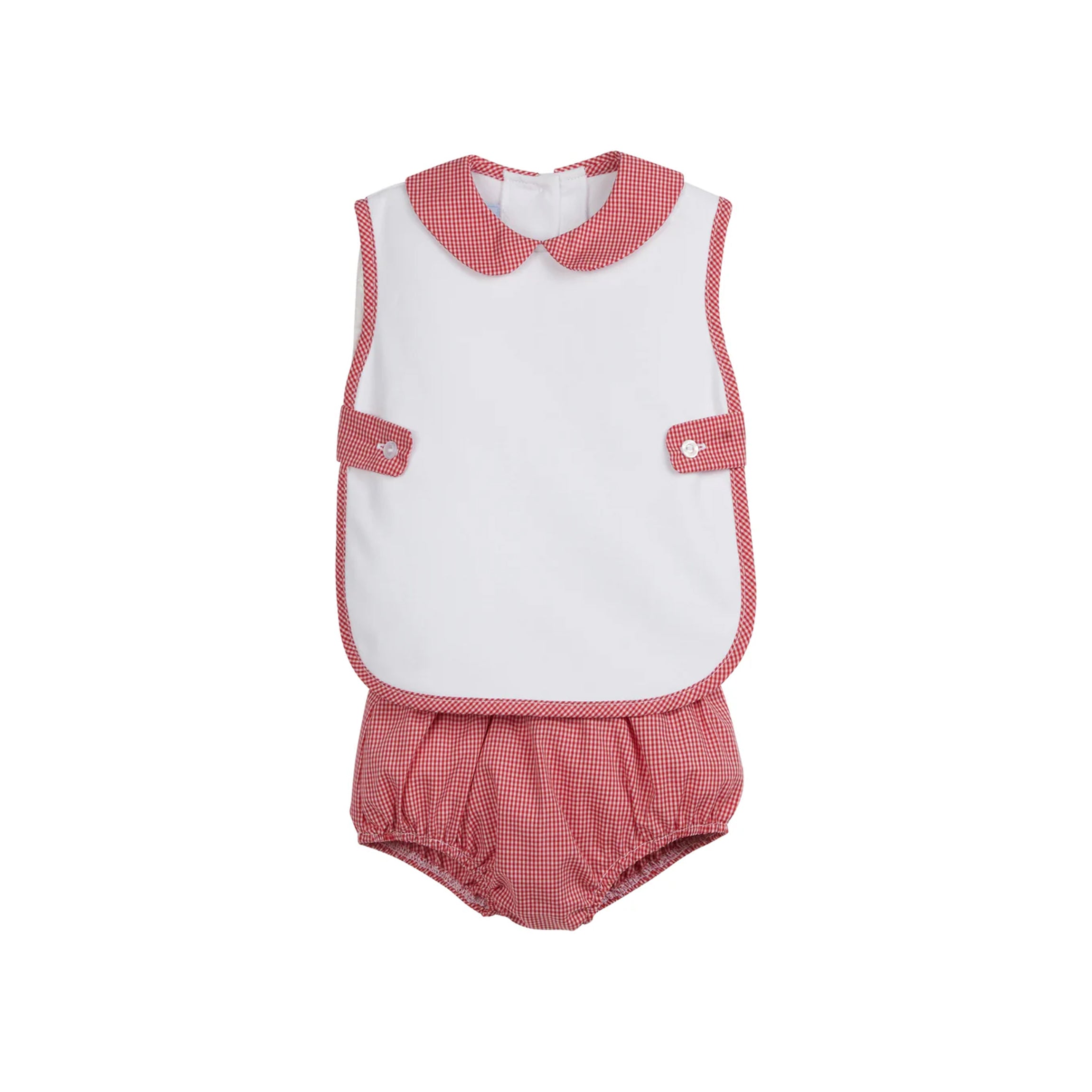 Button Tab Diaper Set in Red Mini Gingham