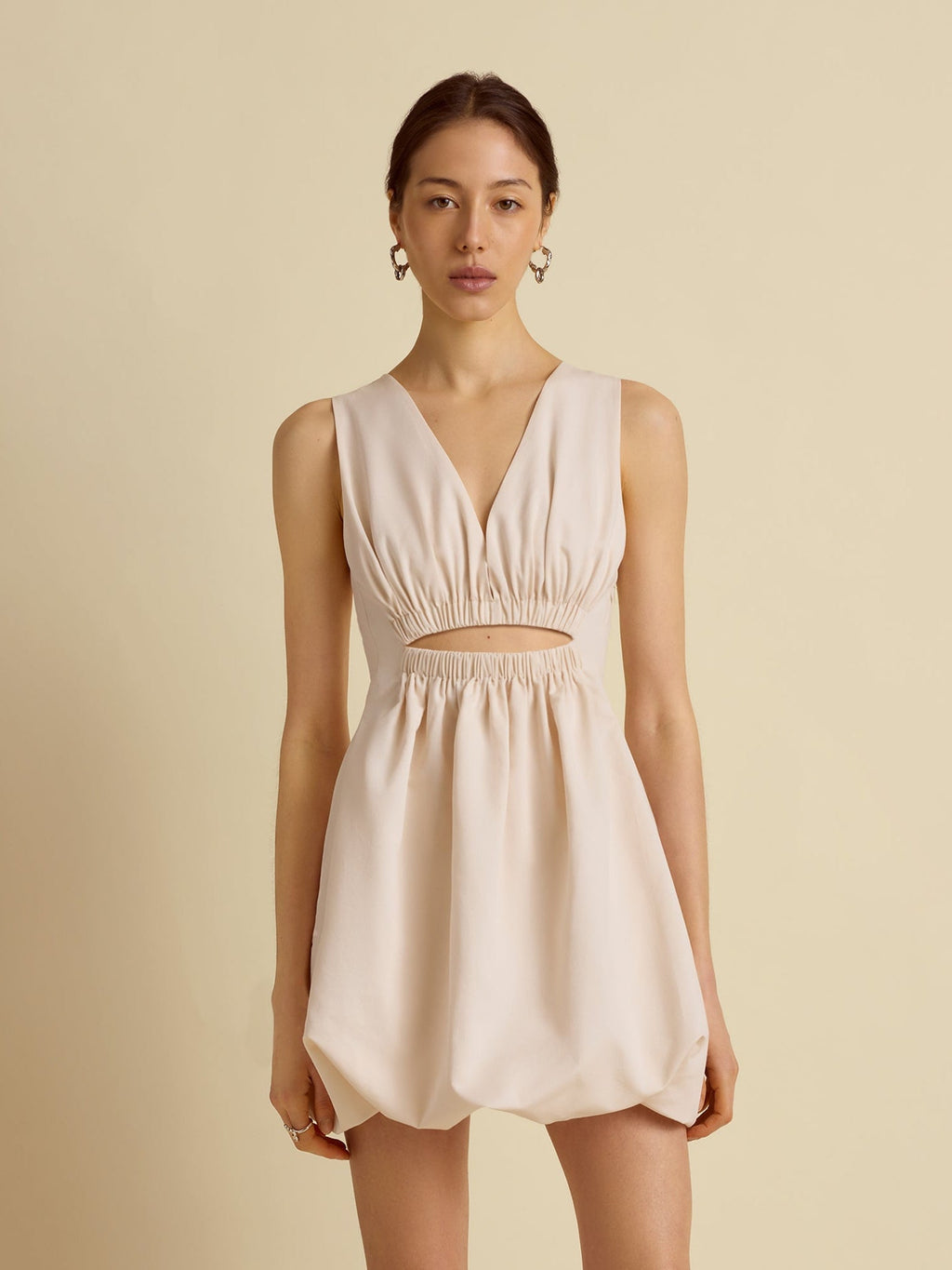 Cutout Cotton Bubble Dress in Ecru